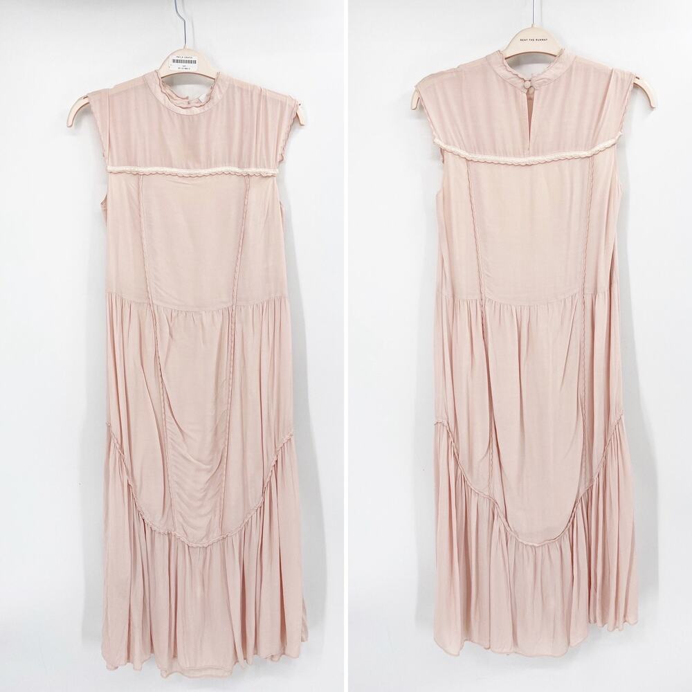 See by Chloe‎ Pink High Neck Cap Sleeve Tiered Shift Midi Dress Size 38 - Picture 3 of 7